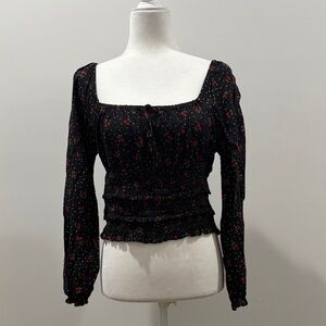 Planet Gold Smocked Long Sleeve Top with Cherry Print